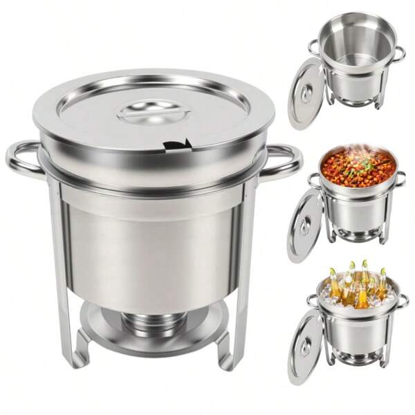 Calentadores De Comida Redondos Acero Inoxidable, Calentador de Sopa, 11L, Juego de Calentadores de Sopa de Gran Capacidad, Calentador de Sopa Redondo de Acero Inoxidable, Para Eventos, Bufé, Bodas, Eventos Y Fiestas