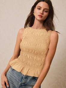Camiseta de tirantes casual a cuadros para mujer en verano - Mostaza Amarilla - Ver 6