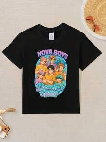Camisetas retro popularesColorful Boy Squad Graphic Tee, Nostalgic Cartoon Group Casual T-Shirt, Y2K Kawaii Crew Neck Top,ropa para niñas, conjuntos de chicas de televisión, conjuntos a juego para madre e hija, adecuados para regalos de San Valentín, unisex, camisetas conmemorativas, San Valentín, productos de anime japonés, conjuntos para padres e hijos, San Valentín, hombres, camisetas gráficas, mujeres, camisetas gráficas, camisas, ropa para niños pequeños, estilo coreano, conjuntos para niñas. - Negro - Ver 6