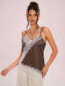 Camiseta de tirantes asimétrica con entramado de encaje transparente - Multicolor 6 - Ver 3