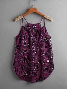 Top de tirantes finos sin mangas con envolvente cruzado y lentejuelas, moda de verano - Morado - Ver 3