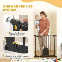 75-103 Cm Pet Safety Gate Pressure Fit Stair W/Small Door Double Locking - Black - View 3