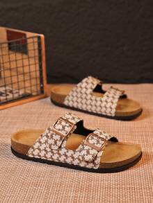 Pantuflas para hombres, casuales de playa, para uso en el hogar y exteriores, adecuadas para el hogar, viajes, hoteles, paseos en el parque, etc. - Blanco-marrón - Ver 1