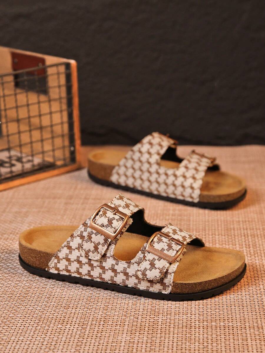 Pantuflas para hombres, casuales de playa, para uso en el hogar y exteriores, adecuadas para el hogar, viajes, hoteles, paseos en el parque, etc. - Blanco-marrón - Ver 1