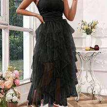Raffinéa Women's Solid Color Mesh Panel Strapless Dress Maxi Women Outfit - Marrón - Ver 6