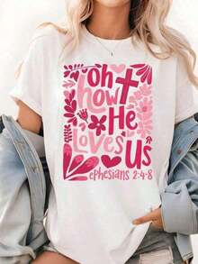 manga corta 1 pieza, suave, San ValentínCamisaDía de San ValentínDíaCamisetaBibliaVersoCamisaOhCómoÉlAmoresTee,BohoSan ValentínRopa, vestimentaAmorTee,De gran tamañoCortoMangaClásicoPesadoAlgodónTCamisaImpresoGráficoTeeMujeresInformalManga cortaTop, inviernoRopaParaCamisa de mujerCasual 100%Algodón 100%Algodón - Blanco - Ver 5