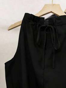 Blusa casual versátil de uso diario con estampado floral y pliegues para mujer - Negro - Ver 5