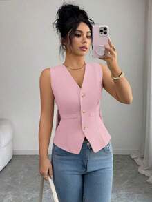 Camiseta de tirantes de mujer de algodón a rayas con lazo y escote en V sin espalda.Ajustada y que realza la figura, muestra por completo el encanto femenino.Adecuada para otoño e invierno, es una opción ideal para citas, vacaciones, ir al - Rosa vieja - Ver 4