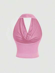 Camiseta de tirantes ajustada de un solo color con 3 formas de usar para mujeres - Rosa coral - Ver 6