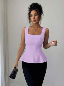 Blusa elegante de cuello cuadrado sin mangas para mujer, adecuada para la oficina, el transporte, el té de la tarde, las fiestas, las vacaciones y ocasiones casuales - Púrpura malva - Ver 6