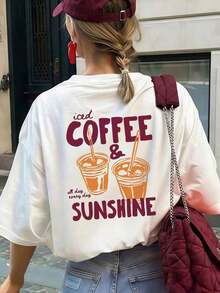 Blusas para Mujer Algodón Blanco Estampado "Iced Coffee & Sunshine" Manga Corta Casual - Blanco - Ver 1