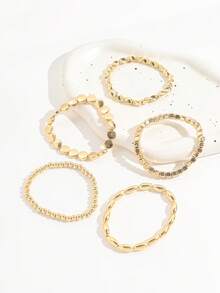 Bộ 5 vòng tay hạt CCB bất đối xứng, vòng tay co giãn nhiều lớp dành cho nữ. - Vàng - Xem 4