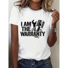 1 pieza Camiseta gráfica divertida de mecánico para mujer, diseño de llave "I AM THE WARRANTY", suave y transpirable, 100% algodón, camiseta blanca con texto negro llamativo, ropa casual para el día a día, lavable a máquina, corte regular, diseño divertido, uso cómodo, camiseta de manga corta, material ligero, camiseta estampada, para amantes del bricolaje, 100% algodón. - Blanco - Ver 6