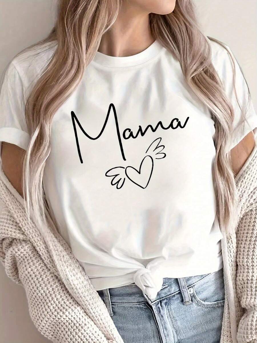 Camiseta de Mujer para el Día de la Madre - Rosa Neón, Poliéster Transpirable, Cuello Redondo Casual con Decoración de Corazón, Perfecta para Primavera/Verano