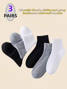 1/3 Pairs Classic Business Men's Mid-Calf Socks, Black/White/Gray, Comfortable & Skin-Friendly, Versatile For All Seasons - Multicolor - View 12