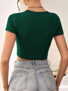 Camiseta corta sólida - Verde militar - Ver 2
