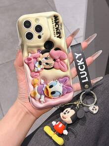 Disney Minnie Mouse & Daisy Duck Baby Phone Case With Minnie Charm And Minnie Lanyard - Cute Minnie And Daisy Protective Case With Bunny Ear Costumes And Beige Background Design, Equipped With Delicate Minnie Decorative Lanyard And Beaded Bracelet For Easy Carrying, Compatible With IPhone 17, 16, 15, 14, 13, 12, 11 Pro Series, Ideal For Birthdays, Holidays, Anniversaries, Graduation Gifts, Or Any Special Occasion To Surprise Family, Friends, Classmates, And Loved Ones. - 白色 - 查看 5