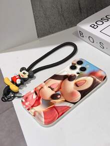 Disney Mickey & Minnie Mouse Phone Case With Mickey And Minnie Charm And Lanyard - Cute Mickey And Minnie Protective Case With Romantic Kiss Pose And Soft Focus Background Design, Equipped With Delicate Mickey And Minnie Decorative Lanyard And Beaded Bracelet For Easy Carrying, Compatible With IPhone 17, 16, 15, 14, 13, 12, 11 Pro Series, Ideal For Birthdays, Holidays, Anniversaries, Graduation Gifts, Or Any Special Occasion To Surprise Family, Friends, Classmates, And Loved Ones. - 白色 - 查看 7