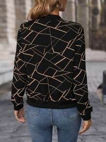 Chaqueta acolchada con cremallera de colores contrastantes, versátil para uso diario, estilo bomber compuesto - Multicolor 2 - Ver 2