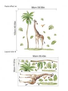 Cute Cartoon Giraffe & Bird Wall Stickers, Green Plant Leaf Art Decals, For Children's Room, Nursery, Bedroom, Living Room, Corridor, Self-Adhesive Removable Vinyl Wall Decals - Multiple Styles - View 9