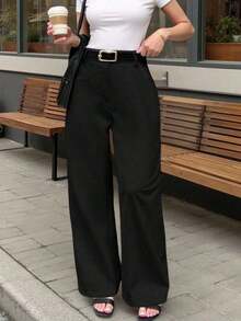 Pantalones de traje casuales de unicolor para mujer - Blanco y Negro - Ver 7