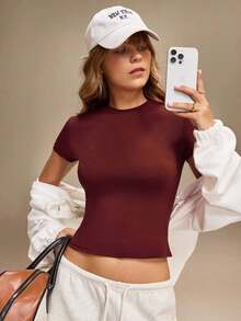 Camiseta de manga corta de unicolor casual para mujer, versátil para el verano, conjuntos de camisetas para mujer, tops básicos para mujer, paquete múltiple de tops para mujer, camisetas de mujer, tops de manga corta para mujer - Multicolor 3 - Ver 4