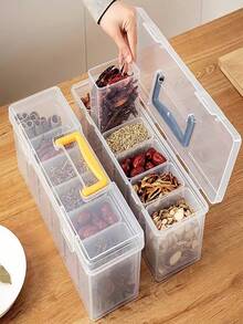1 pieza Caja de almacenamiento portátil de plástico transparente con 6 compartimentos y asa, organizador dividido multifuncional para cuentas, joyas, herrajes pequeños, suministros de arte y talla grande - Amarillo - Ver 3