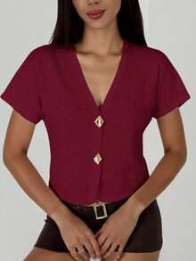 Cárdigan delgado de mujer con contraste de color retro, adecuado para salidas, estilo callejero, aeropuerto, vacaciones en la playa, viajes al trabajo, fiestas de boda, festivales, estilo bohemio, romántico y elegante - Burdeos - Ver 8