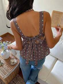 Camiseta sin mangas con volantes y estampado de lunares para vacaciones - Multicolor - Ver 7