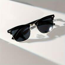 1 Pair Of Vintage-Style Men's Fashion Glasses, Oval Eyebrow Frame Decoration, Metal Frame, PC Lenses - Suitable Business, Parties, And As A Holiday - Black - View 3