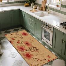 1pc Floral Pattern Printed Linen Kitchen Rug, Carpet Mat, Bathroom Mat, Doormat, 3D Printed Rectangle, Suitable For Living Room, Bedroom, Hallway, Bathroom, Laundry Room - Polyester Carpet, Indoor Outdoor Home Decor - Multicolor - View 3