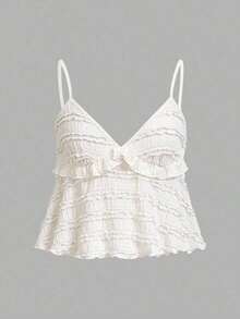 Blusa de tirantes de mujer con volantes de tela texturizada de unicolor para el verano y vacaciones - Albaricoque - Ver 5