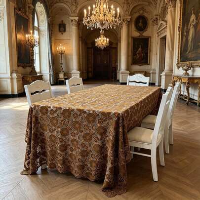 HXARTMIS 1pc Luxury High-End Heavy Embroidered Floral Hollow-Out Rectangular Tablecloth, Adopting Laser Cutting Craft, Retro Palace Style Rectangular Table Cover, Elegant Fabric Dining Tablecloth, Suitable For Restaurant, Wedding, Home Decor, Washable And Durable.