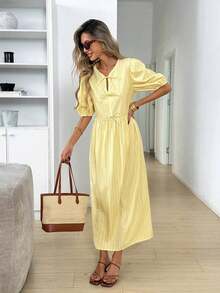 Vestido casual de fiesta a media pierna con cordones y pliegues de mujer a cuadros - Multicolor - Ver 1