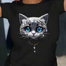 Women's T-Shirt With Sparkling Golden Cherry Design - 黑色 - 查看 1