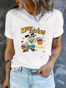 Edición Limitada: Camiseta de Cuello Redondo para Mujer, Estilo Y2K, Elegante y a, Suave y Cómoda, con Diseño de Logotipo Floral de Dibujos Animados, Suave y Adecuada para Uso Diario en Todas las Estaciones, Lavable aáquina, Comodidad Casual, Suave y Cómoda, Tela Ligera y Transpirable, conjuntos casuales para mujer, Ropa para Clima Cálido, Diseño Divertido, para Jugar al Aire Libre, Algodón Ligero. - Blanco - Ver 6