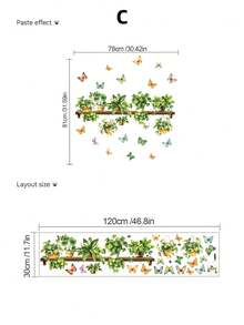 Watercolor Green Plant & Butterfly Wall Stickers, Self-Adhesive Waterproof Grease-Proof, Mori Style, Ins Aesthetic, Living Room Bedroom Bathroom Rental Renovation, Fresh Atmosphere Decor - Wall Stickers - View 11