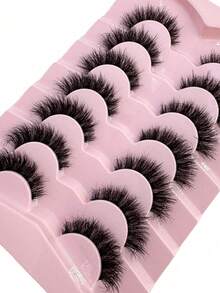 7 Pairs Luxury Soft 3D Faux Mink Lashes Set Daily Party Wear D Curl Wispy Fluffy Lightweight Dramatic Volume Reusable False Eyelashes - Black - View 2