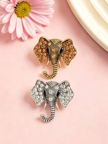 1/2 piezas Broche de elefante de estilo vintage con rhinestones, elegante y versátil pasador de solapa para traje, abrigo, suéter, chal, accesorio único y delicado - Multicolor - Ver 2