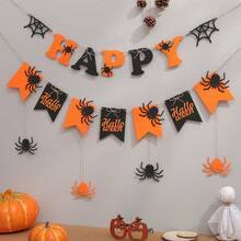 Boo Halloween Banner Pumpkin Ghost Spider Web Bat Bell Garland Party Decoration Hanging Bunting - Multicolor - View 4