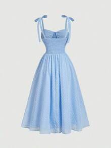 Vestido de verano de mujer con tirantes anudados y estampado floral romántico - Azul 2 - Ver 2