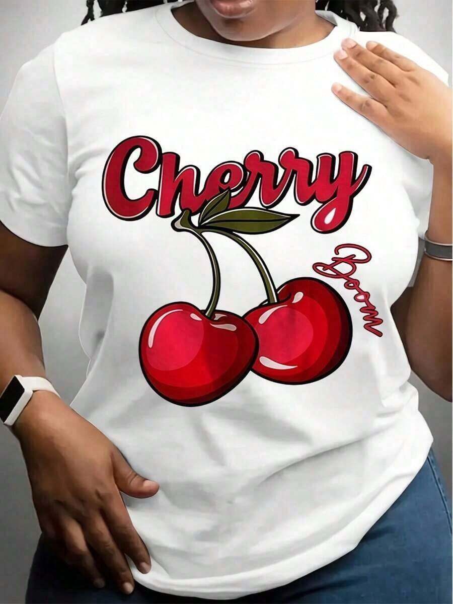1 Camiseta Gráfica de Mujer con Diseño de Cerezas Lavadas, Impresión de Calidad Premium y Diseño "Cerezas Seleccionadas a Mano", Top Casual de Verano, Tela de Elasticidad Media, Camisetas de Verano, Ropa de Verano, Camisetas Gráficas de Verano, Camisetas de Mujer, Conjuntos Tropicoqueta, Conjuntos Tropicales para Mujer, Tops de Mujer, Conjuntos Tropicales para Mujer, Camisetas de Mujer - Blanco - Ver 1