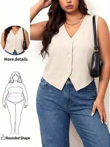 Chaleco negro ligero de talla grande, ropa de oficina para mujer, para silueta de manzana y redondeada, para el verano - Albaricoque - Ver 1