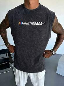 Áo tank top nam FRACTYR phong cách đường phố thường ngày mùa hè "90s BABY" in họa tiết đua xe, chất liệu vải mài | Món đồ không thể thiếu cho phong cách đường phố retro - màu đen - Xem 4