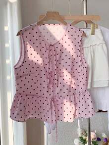 Blusa de rayas y estampado sin mangas para uso diario sencilla, tops sin mangas - Rosa - Ver 4
