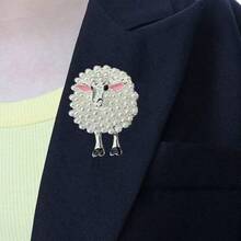 1pc Fashionable Faux Pearl Sheep Alloy Brooch, Women Jacket Clothing Accessory - Lamb Brooch - View 1