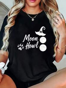 Camisetas Talla para Mujer, Camisetas Casuales de Verano para Fiestas de Halloween de Brujas, Camisetas Gráficas Holgadas, Ropa de Festival,Conjunto de Verano,Camiseta Estampada,Corte holgado,Material Suave,Lavable aáquina,Camiseta para Mujer,Ropa de Vacaciones,Asistentes a la - Negro - Ver 1