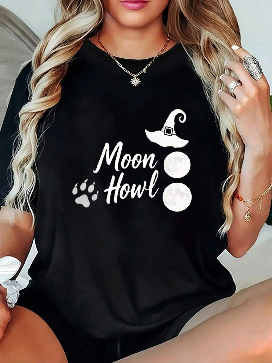 Camisetas Talla para Mujer, Camisetas Casuales de Verano para Fiestas de Halloween de Brujas, Camisetas Gráficas Holgadas, Ropa de Festival,Conjunto de Verano,Camiseta Estampada,Corte holgado,Material Suave,Lavable aáquina,Camiseta para Mujer,Ropa de Vacaciones,Asistentes a la - Negro - Ver 1