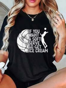 Funny 100% Cotton Volleyball T-Shirt With The Phrase 'If You Want Soft Serve, Go Buy Ice Cream'. Loose, Casual, And Versatile T-Shirt. Y2k T-Shirt. - 白色 - 查看 1