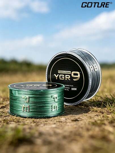 GOTURE 1pc 9X Braided Fishing Line, Emerald Green/Gray Wear-Resistant Braided Line, Super Sensitive Fishing Line, 30-55LB, 300m/328yds